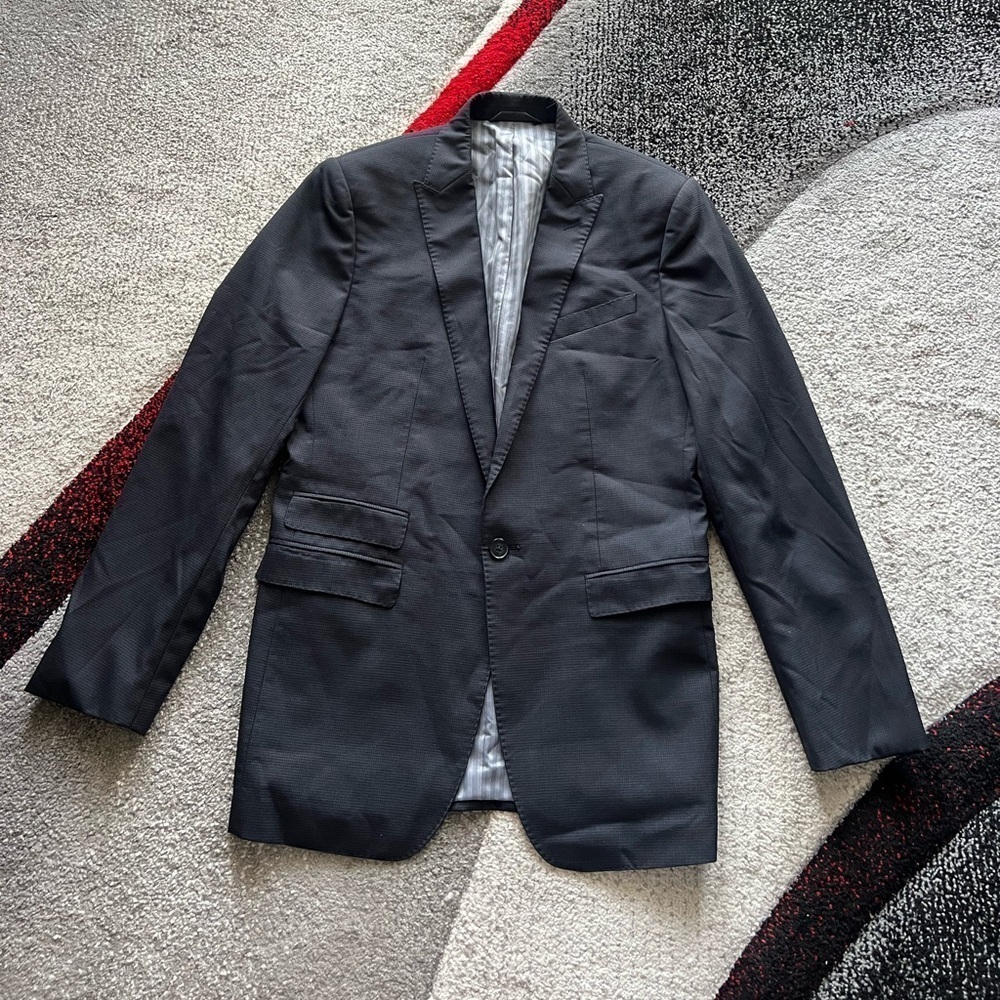 Banana Republic Navy Modern Fit Micro Gingham Wool Sportcoat